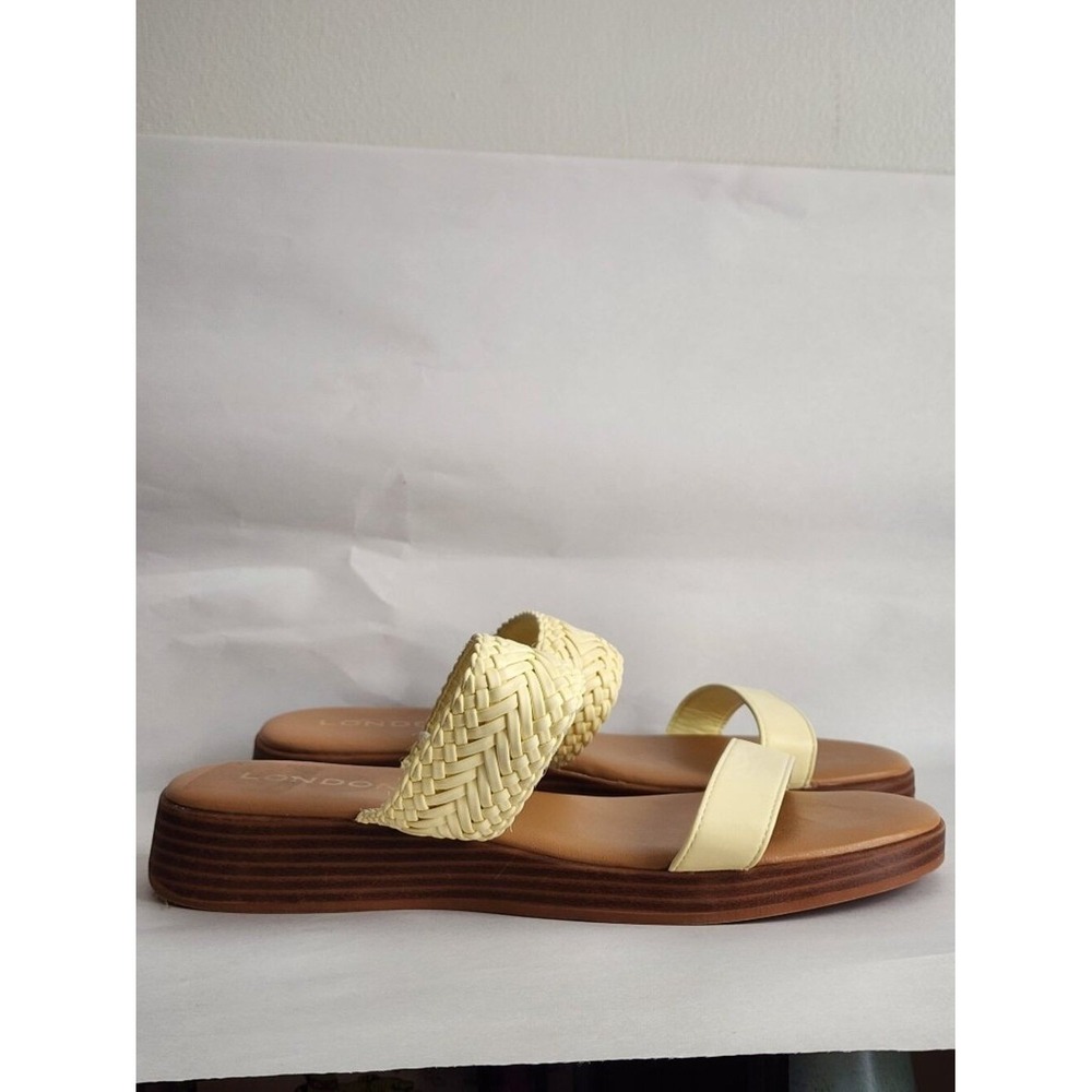 London Fog Trixey Pale Yellow Braided Two Strap Wedge Slide Sandals Womens 11W